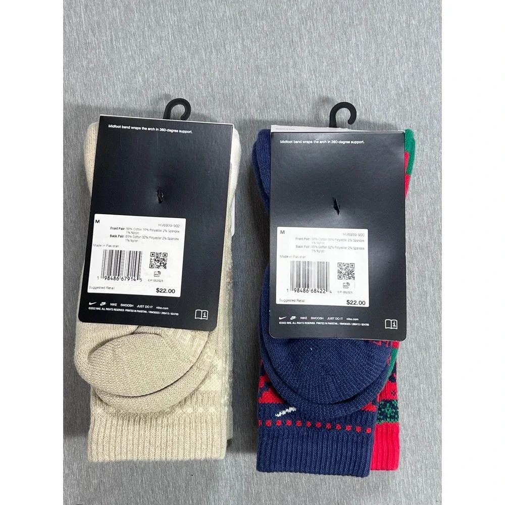 Nike Everyday Cushioned Crew Socks 4 Pair Holiday Moose Fair Isle Dri-Fit Medium